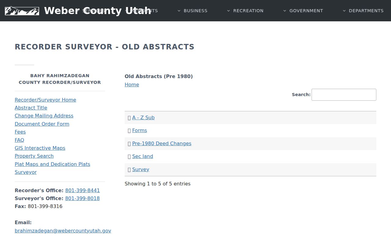 Roy public records in Weber County's pre-1980 abstract browse