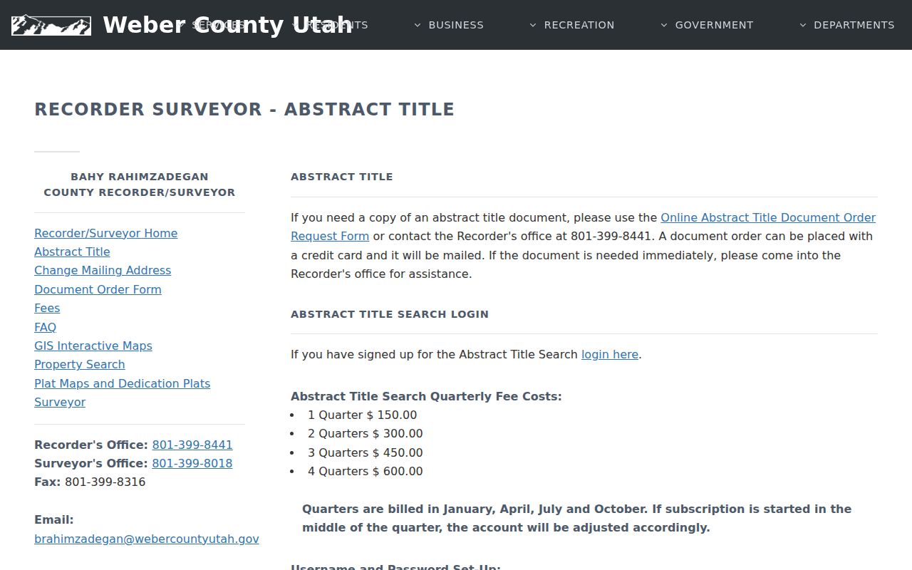Roy public records access through the Weber County title abstract signup