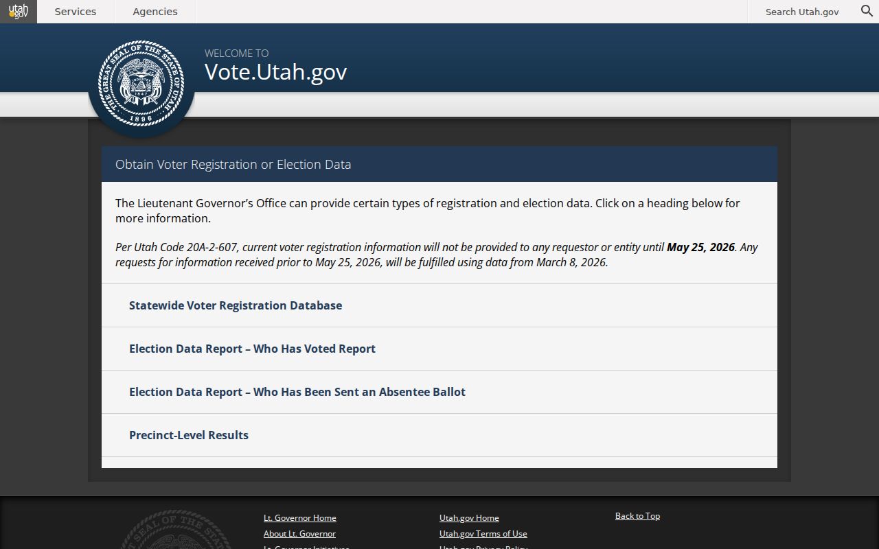 Roy voter records request options on Utah's election data page